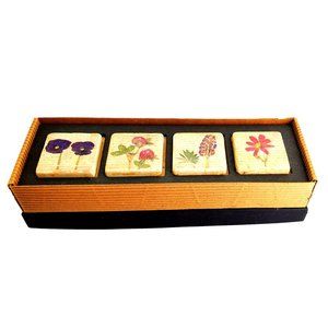 Magnets NIB Flower Antiqued Ceramic Tiles Box of 4 Floral Gift Refrigerator